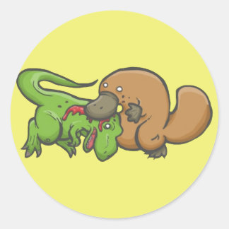 T-rex mot Platypus Runt Klistermärke