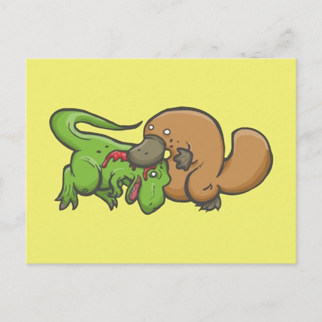 T-rex mot Platypus Vykort (Framsida)