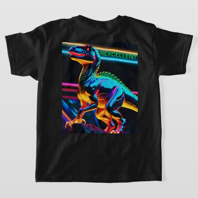 T-Rex Neon Dinosaur Barn Basic T-Shirt (Laydown Baksida)