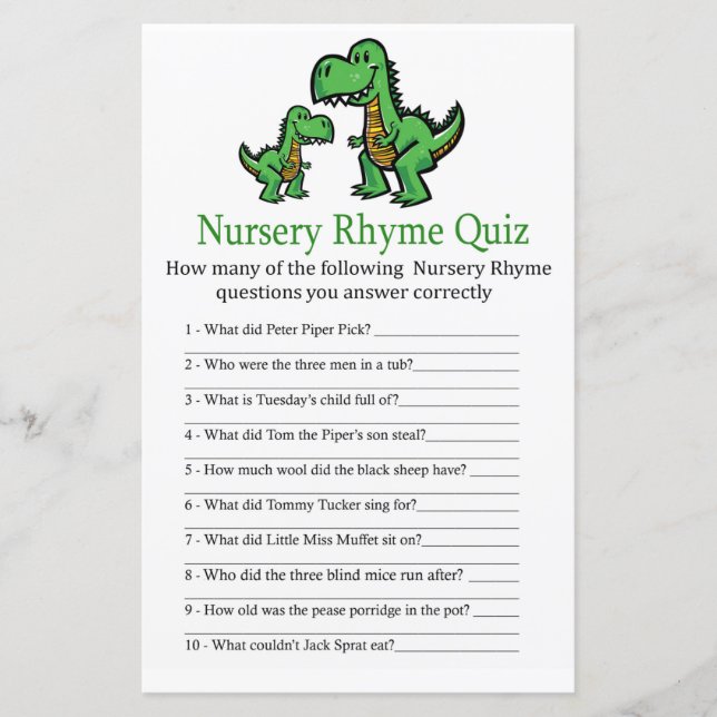 T-rex Nursery Rhyme Quiz babyduschspel (Framsida)
