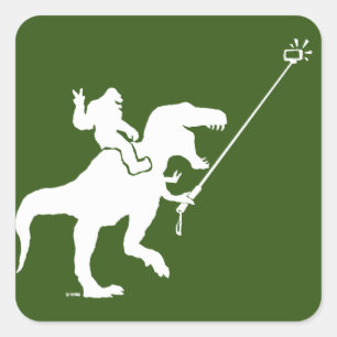 T-rex och bigfoot selfie fyrkantigt klistermärke