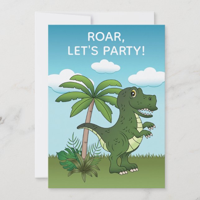 T-rex Och Pteranodon Dinosaur Söt Födelsedagsfest  Inbjudningar (Framsida)