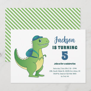 T-Rex och ryggsäck School Kids Dinosaur Birthday Inbjudningar