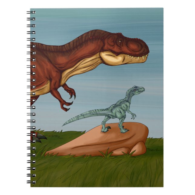 T-Rex och Velociraptor Anteckningsbok (Framsidan)