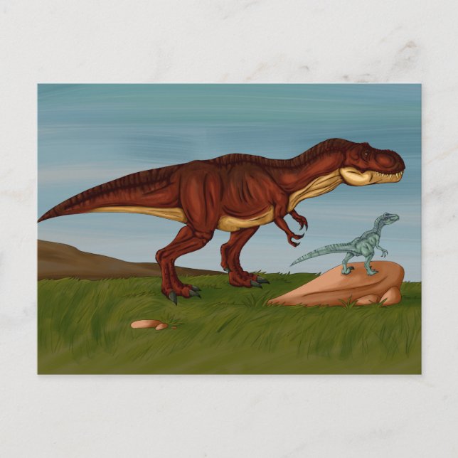 T-Rex och Velociraptor Vykort (Framsida)