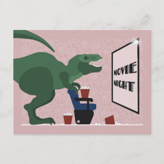 T Rex on Movie Night Postcard Helg Vykort