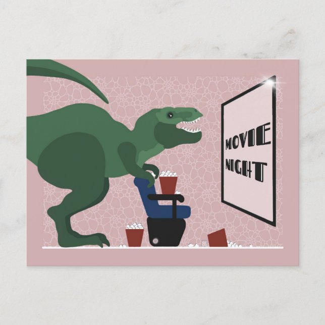 T Rex on Movie Night Postcard Helg Vykort (Framsida)