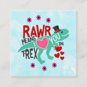 T-Rex på en Top hat Cute Funny Valentindag Fyrkantigt Visitkort
