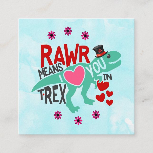 T-Rex på en Top hat Cute Funny Valentindag Fyrkantigt Visitkort (Framsida)