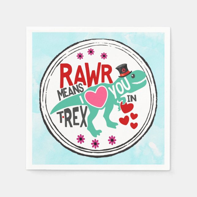 T-Rex på en Top hat Cute Funny Valentindag Pappersservett (Framsidan)