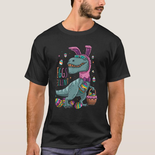 T Rex Påskhare Eggscellent Stuffers Påsk Bas Shirt (Framsida)