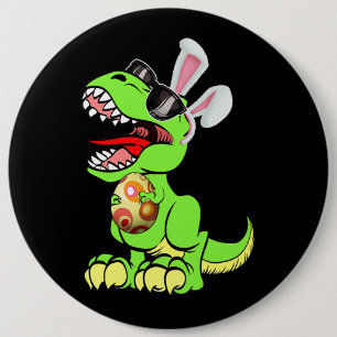 T Rex Påskhare Funny Dinosaur Boys Basket Stuf Knapp