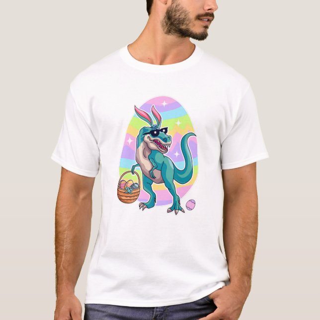 T Rex Påskhare Funny Dinosaur Boys Basket Stuf Shirt (Framsida)