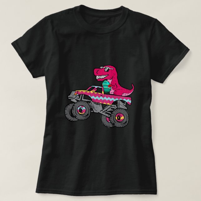T Rex Påskhare Funny Dinosaur Boys Basket Stuf Shirt (Design framsida)