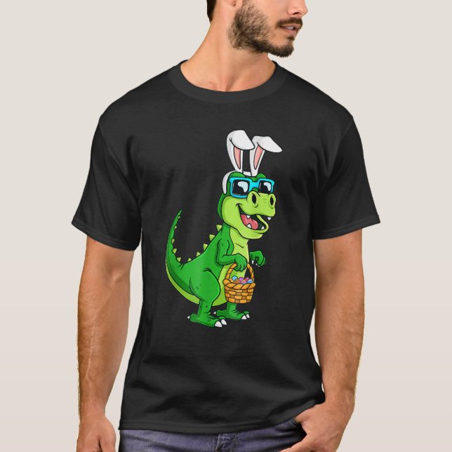T Rex-Påskhare med Eggs Basket Funny Dinosaur Shirt (Framsida)