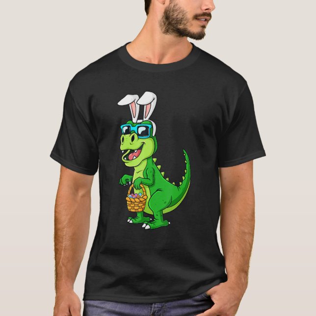 T Rex-Påskhare med Eggs Basket Funny Dinosaur Shirt (Framsida)
