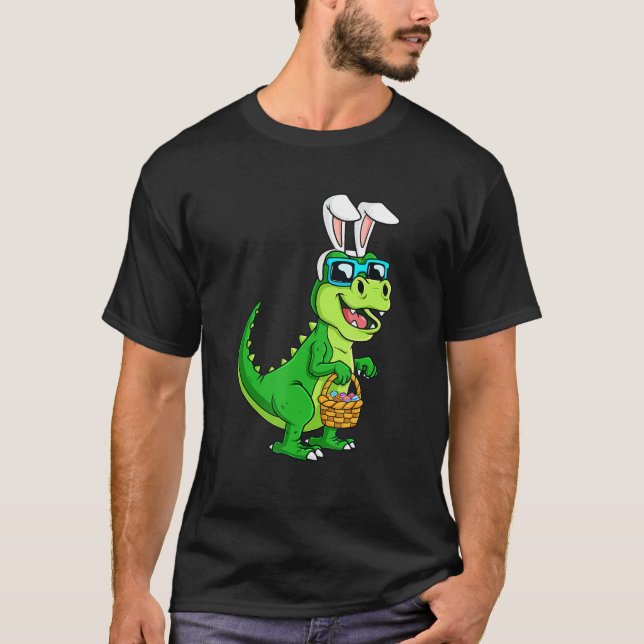 T Rex-Påskhare med Eggs Basket Funny Dinosaur Shirt (Framsida)