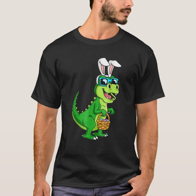 T Rex-Påskhare med Eggs Basket Funny Dinosaur Shirt (Framsida)