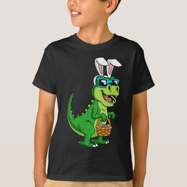 T Rex Påskhare med Roligt B för ägg Basket T Shirt (Framsida)