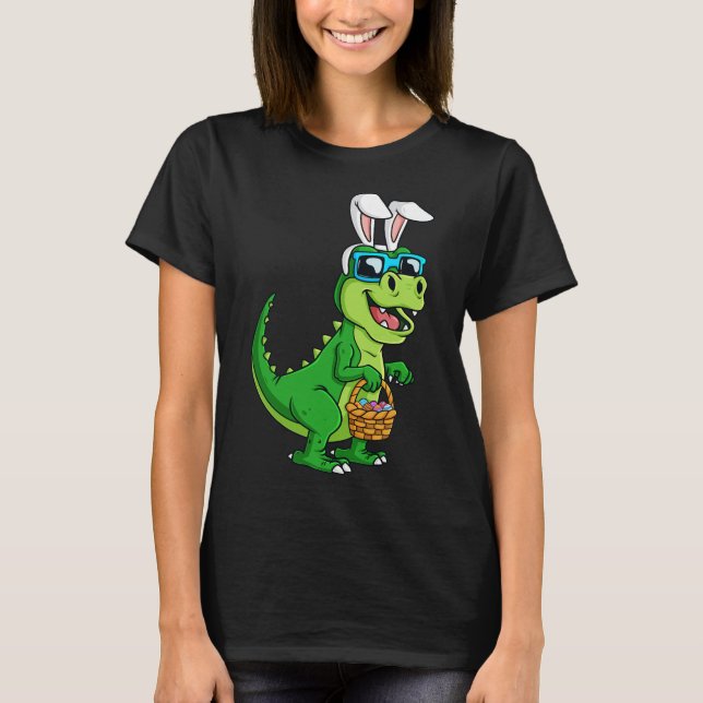 T Rex Påskharen Med Ägg Korg Kul Dinosaur B Shirt (Framsida)