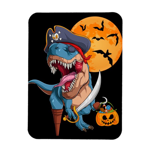 T-Rex Pirat Trick Treat Halloween Dinosaur Magnet (Vertikal)