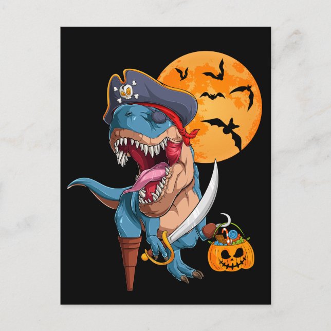 T-Rex Pirat Trick Treat Halloween Dinosaur Vykort (Framsida)