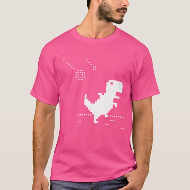 T-Rex Pixel Art Geek Offline Meteorite Nerd T Shirt (Framsida)