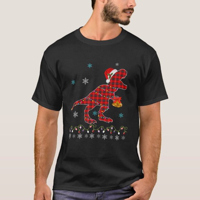 T Rex Plaid Red Buffalo Dinosaur jul Pajamas T Shirt (Framsida)
