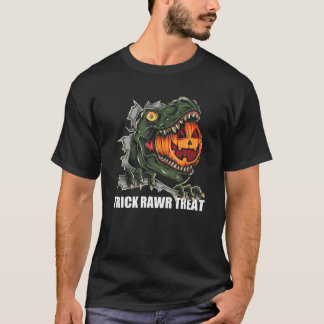 T Rex Pumpkin Eating Dinosaur Halloween Kids Dino Shirt