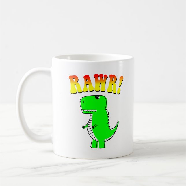 T-Rex-RAWR-Groovy-text för ljud och Arg Kaffemugg (Vänster)