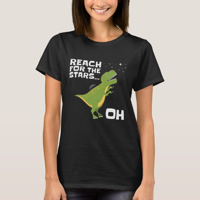 T-Rex Reach för Stars Funny Kort Arm T Shirt (Framsida)