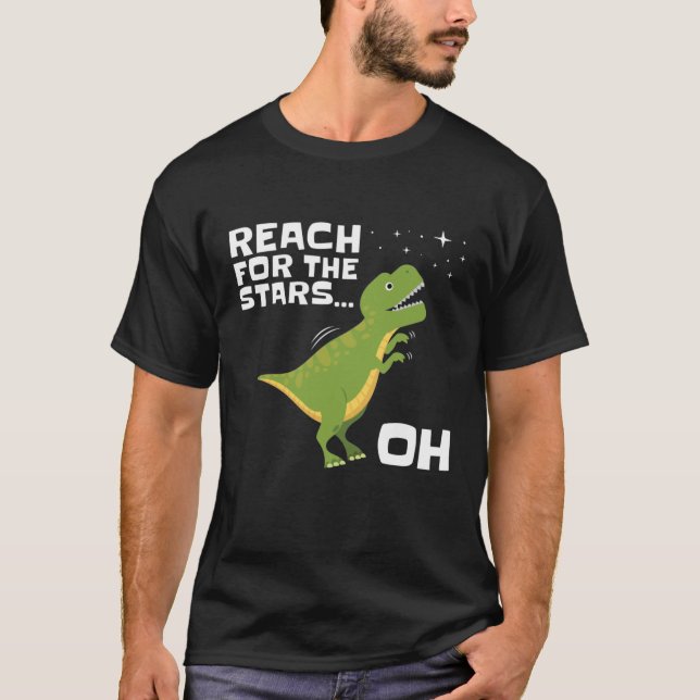 T-Rex Reach för Stars Funny Kort Arm T Shirt (Framsida)