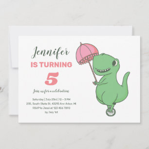 T-rex Ride Unicle Cute Dinosaur Girls Birthday Inbjudningar