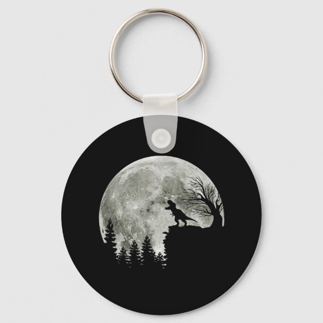 T-rex Roar på berget Halloween Måne Gift Nyckelring (Framsida)