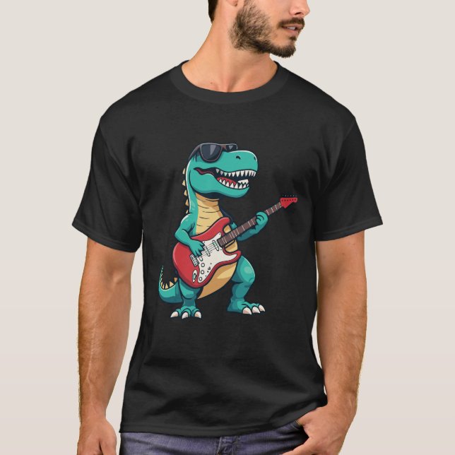 T-Rex Rock and Roll T-Shirt | Cartoon Dinosaur  (Framsida)