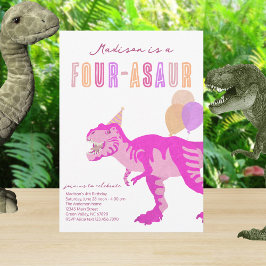 T-Rex Rosa 4-Asaur Dino Fjärde Födelsedagsfesten Inbjudningar