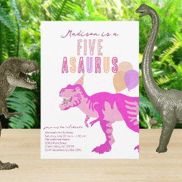 T-Rex Rosa 5 Asaurus, oavsett Födelsedagsfest Inbjudningar