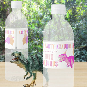T-Rex Rosa Cute Colorful Dino Party Birthday Vattenflaskor Etikett