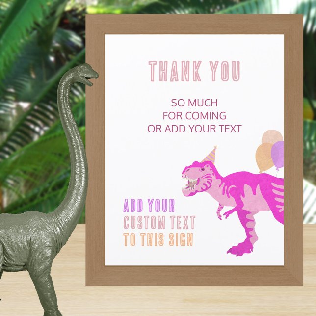 T-Rex Rosa Dinosaur Birthday - fullständigt redige (Create tabletop signs that you can pop into your favorite frames for your pink dinosaur party)