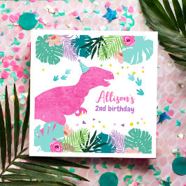 T-Rex Rosa Dinosaur Girl Dino PreHistory Birthday Pappersservett