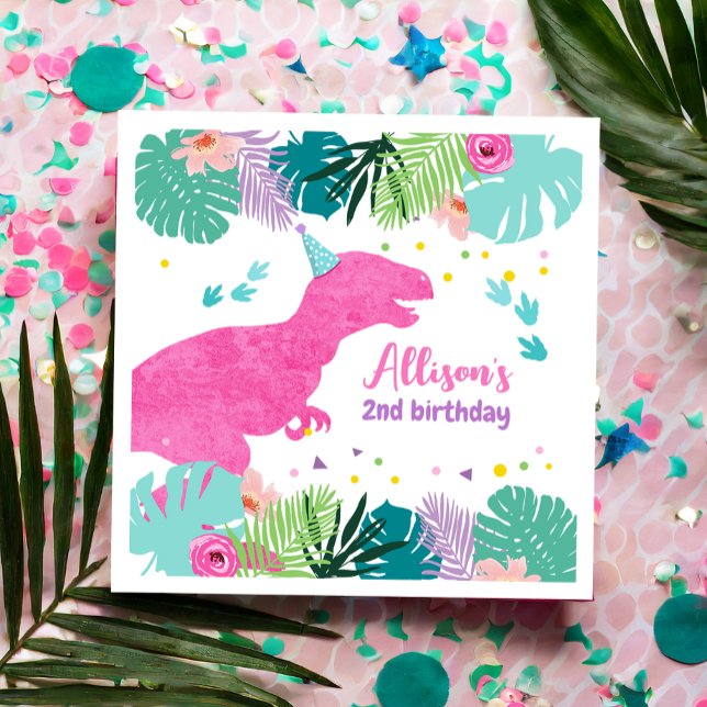 T-Rex Rosa Dinosaur Girl Dino PreHistory Birthday Pappersservett (Skapare uppladdad)