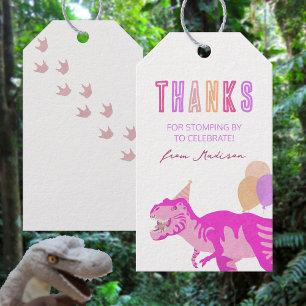 T-Rex Rosa Tack för Dinosaur Birthday-favorittagge Presentetikett