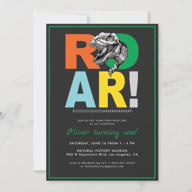 T-Rex rytande | Dinosaurie födelsedagsfest inbjuda (Framsida)