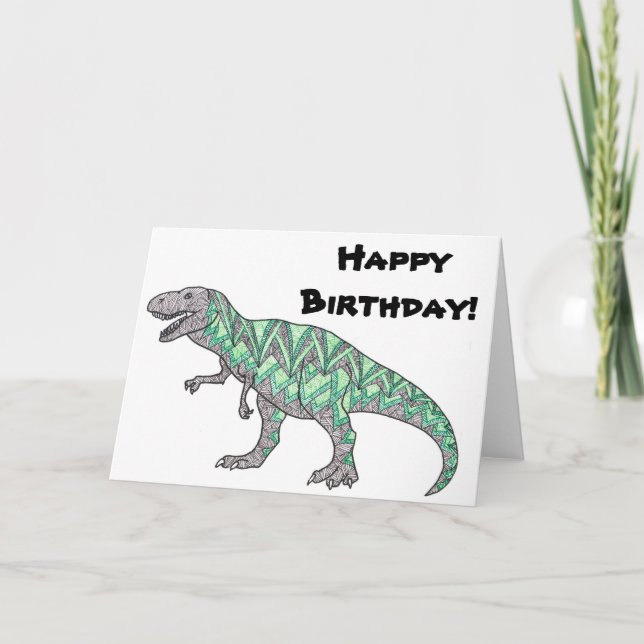 T-Rex säger Grattis på födelsedagen! Dinosaur-föde Kort (Framsida)