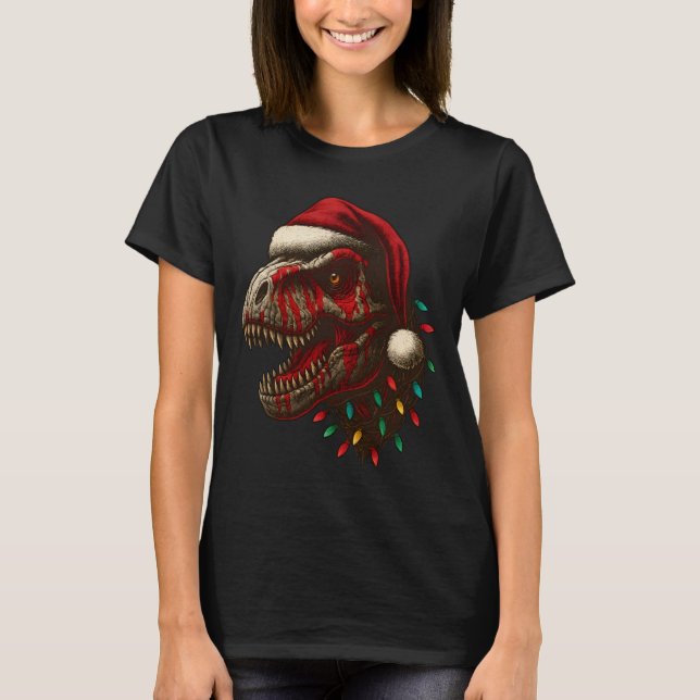 T-Rex Santa Dinosaur-jul T Shirt (Framsida)