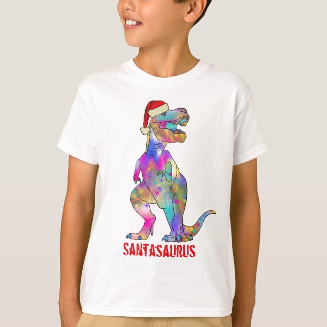T-Rex Santa Dinosaur-jul T Shirt (Framsida)