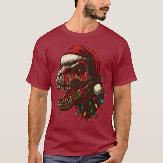 T-Rex Santa Dinosaur-jul T Shirt (Framsida)