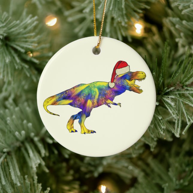 T. rex Santa Funny Dinosaur Julgransprydnad Keramik (Träd)