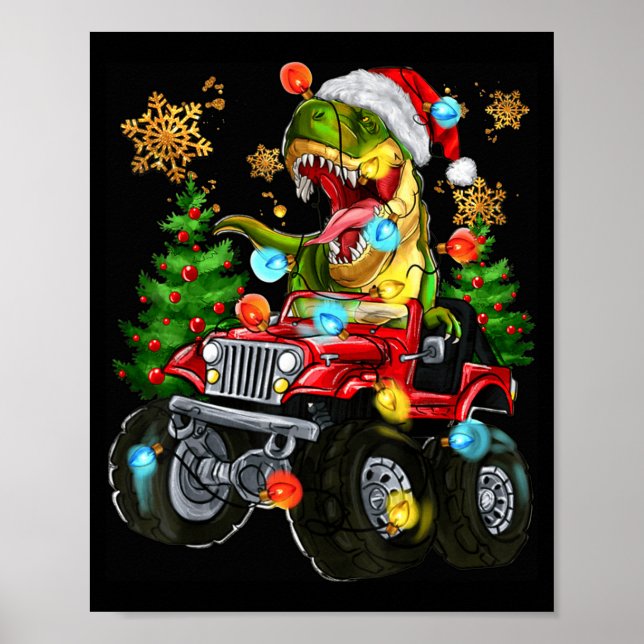 T-rex Santa In Monster Truck With Christmas Trees  Poster (Framsidan)
