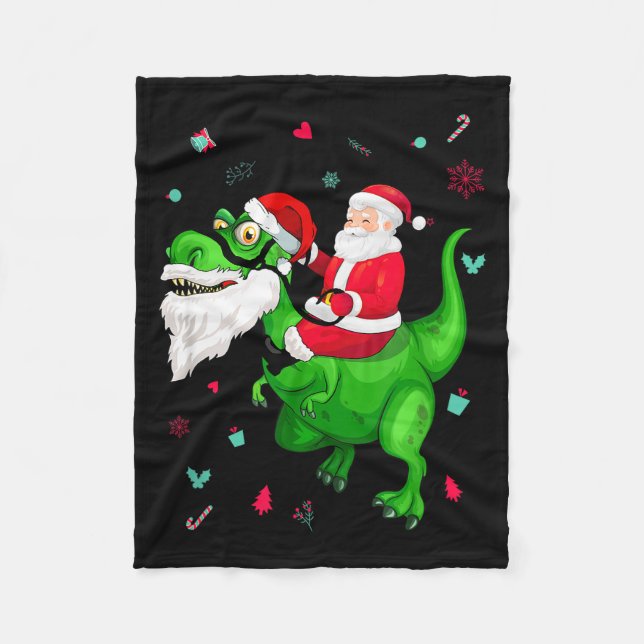 T-rex Santa Ride Funny Ugly Christmas Toddler_kids Fleecefilt (Framsidan)